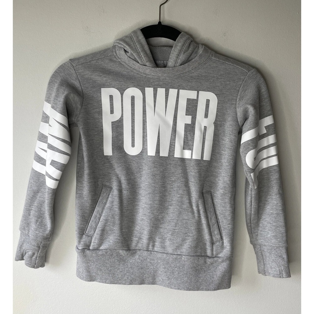 Athleta Girl Hoodie Girls XS 6 Gray Power Graphic Pullover Athleisure Gorpcore